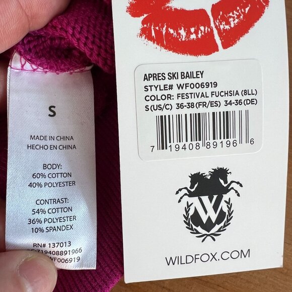 Wildfox Womens APRES SKIT Crew Neck Sweater SMALL in Festival Fuschia Cotton - Picture 6 of 9